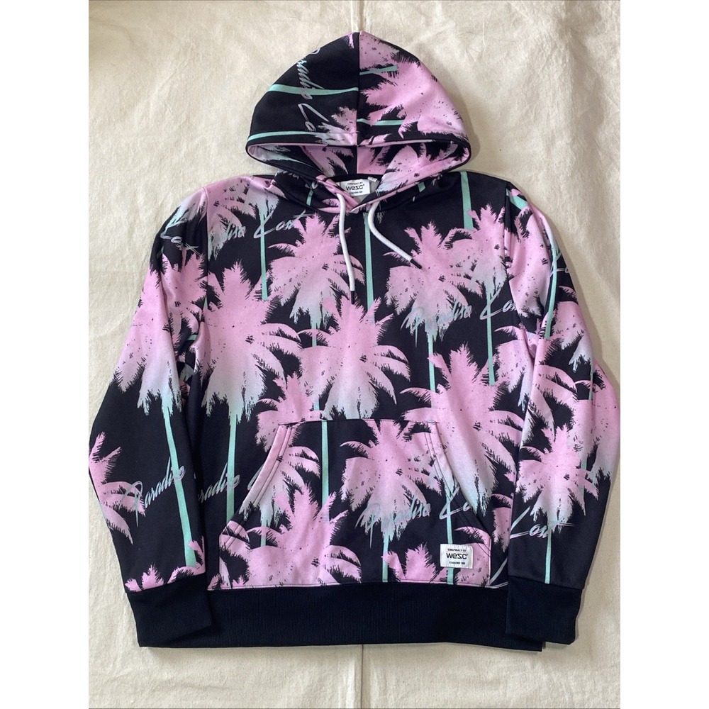 Conspiracy by Wesc Paradise Lost Hoodie Palm Trees Black Pink Mens L Womens XL
